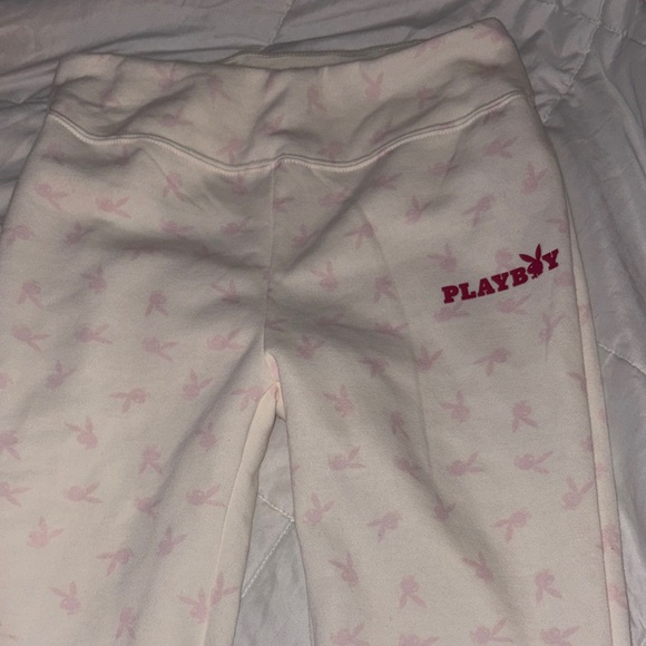 PLAYBOY Pants - Playboy Cream Lounge Pants with Pink Accents